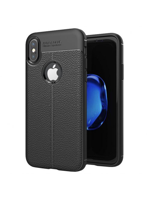 iPhone X Szilikon Tok Bőrmintás Litchi Style Fekete 