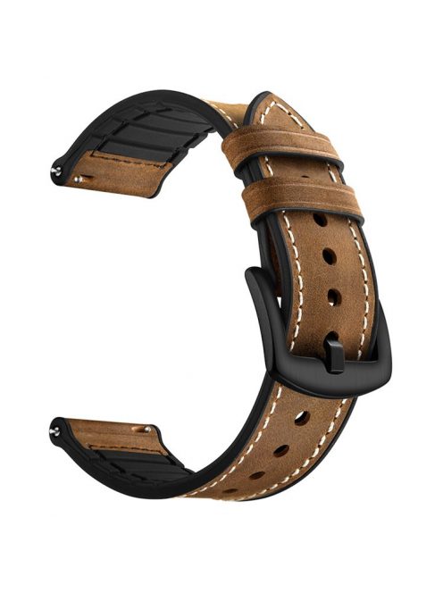 20mm Genuine Leather Coated Silicone Smart Watch Band for Garmin Vivoactive 3/Vivomove HR - Dark Brown