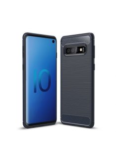   Samsung Galaxy S10 Szilikon Tok Ütésállókivitel Karbon Mintázattal Sötétkék