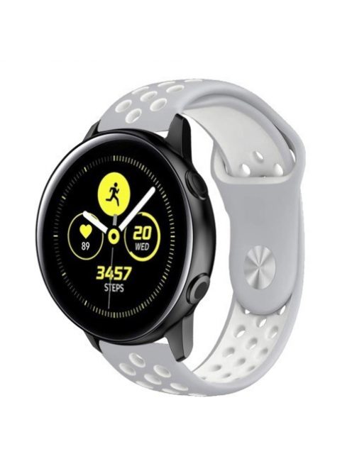 Samsung Galaxy Watch Active Óraszíj - Pótszíj SM-R500 Szilikon Hollow Style Lyukacsos Szürke/Fehér