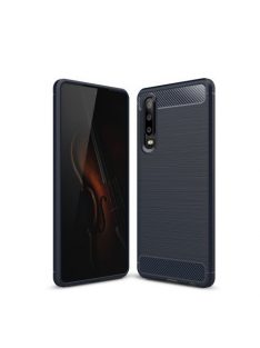   Huawei P30 Szilikon Tok Ütésállókivitel Karbon Mintázattal Sötétkék