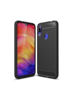   Xiaomi Redmi Note 7 Szilikon Tok Ütésállókivitel Karbon Mintázattal Fekete