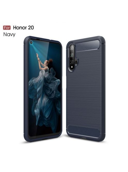 Huawei Honor 20 Szilikon Tok Ütésállókivitel Karbon Mintázattal Sötétkék