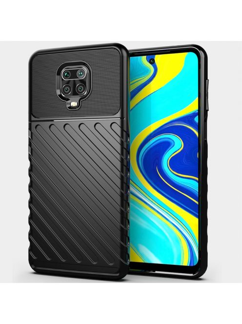 RMPACK Xiaomi Redmi Note 9S / Note 9 Pro Szilikon Tok Twill Ütésálló Thunder Series Kivitel Fekete