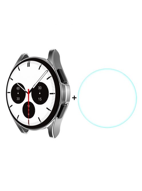 RMPACK Samsung Galaxy Watch4 Classic 46mm Védőkeret + Üvegfólia Képernyővédő Tempered Glass Ezüst