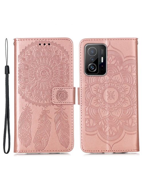 RMPACK Xiaomi 11T / 11T Pro Notesz Tok Dream Catcher - Álomfogó Mintás Kártyartóval- Kitámasztható Rózsaarany