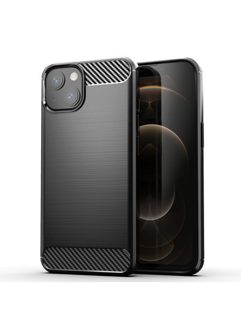 iPhone 13 6.1' Szilikon Tok Carbon Case Flexible TPU Fekete