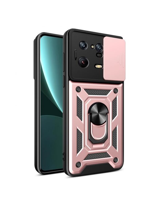 RMPACK Xiaomi 13 Pro Ütésálló Tok Best Armor Ring Style + Camera Protector Lencsevédelemmel Rózsaarany