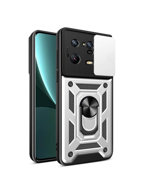 RMPACK Xiaomi 13 Pro Ütésálló Tok Best Armor Ring Style + Camera Protector Lencsevédelemmel Ezüst