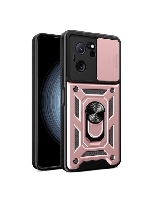 RMPACK Xiaomi 13T 5G / 13T Pro 5G Ütésálló Tok Best Armor Ring Style + Camera Protector Lencsevédelemmel Rózsaarany