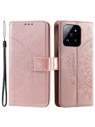 RMPACK Xiaomi 14 Tok Notesz Tok Mintás Mandala Style Kitámasztható Bankkártyatartóval Rózsaarany