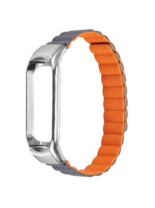 Adjustable Light Silicone Magnetic Suction Watch Strap Replacement Wristband for Xiaomi Mi Band 3/4 - Grey/Orange