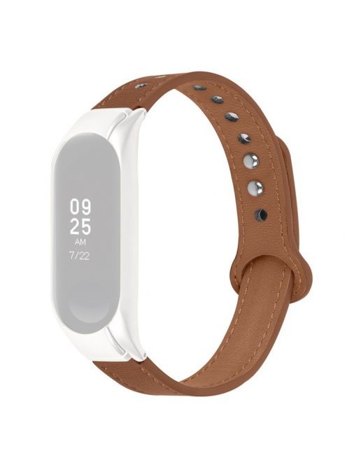 Adjustable Wrist Band for Xiaomi Mi Band 7 Top Layer Cowhide Replacement Strap with Double Rivet, Black Watch Case - Brown