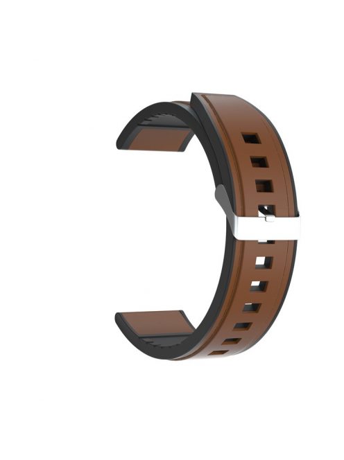 20mm Genuine Leather + Silicone Hybrid Watchband Strap Silver Buckle for Huawei Watch GT 2 42mm - Brown